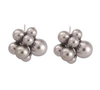 Steel Grey Pearl Stud Earrings - Sculptural Square Design, Minimalist 1.9cm Premium Simulated Pearls for Women (12.7g)