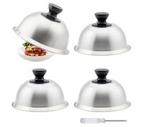 Steel Hamburger Hood, 4 Pieces, Steel Cloche for Hamburger 16 x 10 cm, Hamburger Hoods, Stainless Steel Hamburger Bell with Mini Screwdriver, for Grilling, Cheese, Hamburger