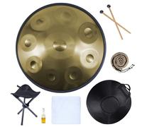 Steel Handpan D Minor Kurd 440Hz 9 Notes 22 Inch Premium Percussion for Adults Professional Hand Pan with Carry Bag, Stand, 2 Hand Mallets, Music Note Stickers, Wiping Cloth(Gold,440HZ/12Note)