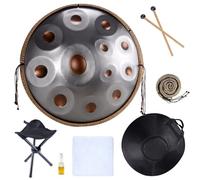 Steel Handpan D Minor Kurd 440Hz 9 Notes 22 Inch Premium Percussion for Adults Professional Hand Pan with Carry Bag, Stand, 2 Hand Mallets, Music Note Stickers, Wiping Cloth(Silver,432HZ/10Note)