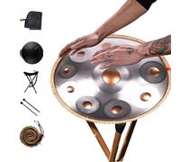 Steel Handpan Drum D Minor 440Hz 9/10/12 Note 22 Inch Percussion Instrument with Carry Bag, Stand, 2 Hand Mallets, Music Note Stickers, Wiping Cloth, Gold(Gold+Silver,10 Notes)