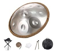 Steel Handpan Drum, D Minor 9/10/12 Notes, 22 Inch Steel Drum Percussion Instrument, Professional Handpan, with Carry Bag, 2 Hand Mallets, For Music Therapy, Meditation, Yoga(Silver,10,440Hz)