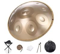Steel Handpan Drum, D Minor 9/10/12 Notes, 22 Inch Steel Drum Percussion Instrument, Professional Handpan, with Carry Bag, 2 Hand Mallets, For Music Therapy, Meditation, Yoga(Gold,12,440Hz)