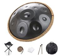 Steel Handpan Drum, D Minor 9/10/12 Notes, 22 Inch Steel Drum Percussion Instrument, Professional Handpan, with Carry Bag, 2 Hand Mallets, For Music Therapy, Meditation, Yoga(Black,12,440Hz)