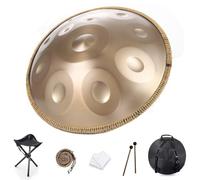 Steel Handpan Drum, D Minor 9/10/12 Notes, 22 Inch Steel Drum Percussion Instrument, Professional Handpan, with Carry Bag, 2 Hand Mallets, For Music Therapy, Meditation, Yoga(Gold,10,440Hz)