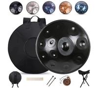 Steel Handpan Drums Set, D Minor Tongue Drum Instrument with Soft Bag, Mallets, Stand, 9/10/12 Note Handpan Drums for Adults, Percussion Instrument for Meditation Yoga(Black,12Notes)