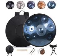 Steel Handpan Drums Set, D Minor Tongue Drum Instrument with Soft Bag, Mallets, Stand, 9/10/12 Note Handpan Drums for Adults, Percussion Instrument for Meditation Yoga(Blue,10Notes)