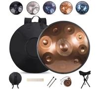 Steel Handpan Drums Set, D Minor Tongue Drum Instrument with Soft Bag, Mallets, Stand, 9/10/12 Note Handpan Drums for Adults, Percussion Instrument for Meditation Yoga(Gold,9Notes)