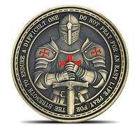 Steel Helm Knight Templar Challenge Coin - Chivalric Valor & Sacred Shield Medallion Inspirational Christian Religious Coin