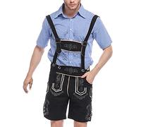 Steel Helmet Medieval German 2-Piece Stage Costume - 1 Piece Shirt + 1 Piece Dungarees, Traditional Beer Festival Clothing, Checked Shirt, Embroidered Shingeki No Kyojin (Blue, S)