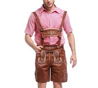 Steel Helmet Medieval German 2-Piece Stage Costume - 1 Piece Shirt + 1 Piece Dungarees, Traditional Beer Festival Clothing, Checked Shirt, Embroidered Shingeki No Kyojin (Khaki, L)