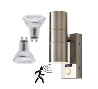 (Steel) Kenn Outdoor Up Down PIR Wall Light & LED Bulbs