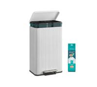 SONGMICS Kitchen Bin, 13 Gallon (50 L) Waste Bin with Pedal, Soft-Close Lid, and Removable Inner Bucket, Steel, 15 Rubbish Bags (Code K) Included, Cloud White LTB586WZ02