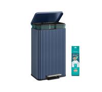 SONGMICS Kitchen Bin, 13 Gallon (50 L) Waste Bin with Pedal, Soft-Close Lid, and Removable Inner Bucket, Steel, 15 Rubbish Bags (Code K) Included, Midnight Blue LTB586QZ02