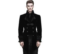 steel master Men's Gothic Velvet Coat medieval victorian vampire costume Intricate Embroidery Metal Ornaments, Black, Large