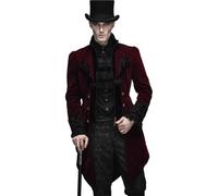 steel master Men's Gothic Velvet Coat medieval victorian vampire costume Intricate Embroidery Metal Ornaments, Red, Medium