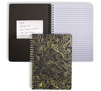 Steel Mill & Co Cute Black Mini Spiral Notebook, 8.25" x 6.25" Journal with Durable Hardcover and 160 Lined Pages, Linear Gold Floral