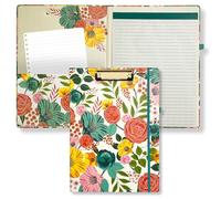 Steel Mill & Co Cute Clipboard Folio with Refillable Lined Notepad and Interior Storage Pocket, Floral Padfolio for Work, Garden Blooms Cream