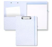 Steel Mill & Co Cute Clipboard Folio with Refillable Lined Notepad and Interior Storage Pocket, Padfolio for Work, Light Blue Dots