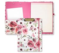 Steel Mill & Co Cute Clipboard Folio with Refillable Lined Notepad and Interior Storage Pocket, Pink Padfolio for Work, Rose Floral