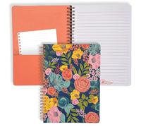 Steel Mill & Co Cute Floral Mini Spiral Notebook, 8.25" x 6.25" Journal with Durable Hardcover and 160 Lined Pages, Garden Blooms (Navy)