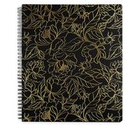 Steel Mill & Co Cute Large Spiral Notebook College Ruled, 11" x 9.5" with Durable Hardcover and 160 Lined Pages (Gold Floral)