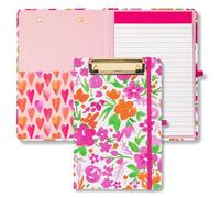 Steel Mill & Co Cute Mini Clipboard Folio with Refillable Lined Notepad and Interior Storage Pocket, Small Padfolio for Work, Watercolor Flowers
