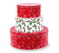 Steel Mill & Co Tin Containers with Lids, 3 Pack Christmas Cookie Tins, Festive Cookie Tins for Gift Giving & Holiday Treats, Round Metal Nesting Containers, Large Medium Small, Snowflake & Holly