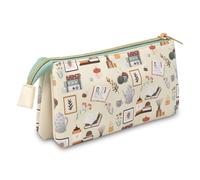 Steel Mill & Co. Zipper Pencil Pouch Case, Book Nook Cream | Book-Themed Pouch with 3 Compartments, 7" x 3.25" Organizer for Pens, Pencils & Highlighters, and On-the-Go Essentials