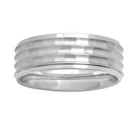 STEEL NATION JEWELRY Men’s Stainless Steel 8mm Hammer Finish Triple Grooved Concave Wedding Band Ring, Metal, No Gemstone