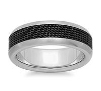 STEEL NATION JEWELRY Men’s Stainless Steel 8mm Two-Tone Black Mesh Wedding Band Ring, Metal, No Gemstone