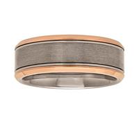 STEEL NATION JEWELRY Men’s Tantalum Carbide Wedding Band 8mm - Rose-Tone Brushed Finish Double Grooved Ring, Metal, No Gemstone