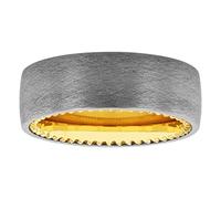 STEEL NATION JEWELRY Men’s Wedding Band Ring Tantalum Carbide 8mm Silver Frozen Satin Finish with Yellow Tone Interior, Metal, No Gemstone
