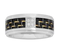 STEEL NATION JEWELRY Men's Black & Yellow Carbon Fiber Wedding Band Rings for Men, metal, no gemstone