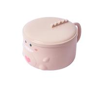 Steel Noodle Bowl with Lid Dinosaur Pattern for Ideal for Storage with Stainless and Steel Size 14 * 14 * 10cm Crafted from Stainless Simply add Noodles and Water (Pink)