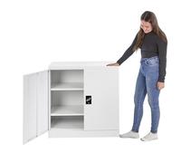 MMT Funiture Designs White Stainless Steel Filing Cabinet With 1 Shelf - 2 Door Lockable Metal Office Storage Cupboard Organiser 80Cm
