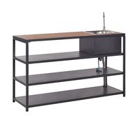 Steel Outdoor Kitchen Island with Sink Black and Light Wood AVETRANA