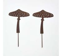 Steel Parasol Mushroom Garden Stake Decorations, Set of 2