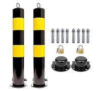 Steel Parking Bollard 2-Pack, Removable Security Post with 8 Anchor Bolts, Driveway Traffic Control
