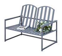 Steel Patio Garden Bench Loveseats for Outdoors Park Yard Slatted Design Grey