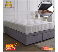 (Steel plush, Small Double 4ft) Ottoman Divan Bed Base with Storage Plush Velvet Upholstered Gas Lift Base No Mattress Hand Made UK Sizes