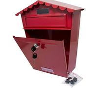Steel Post Box Large Mailbox - Wall Mounted Parcel Delivery | Powder Coated - For Home Use & Outside on Sheds, Garages, Walls, Gates - Red Mail Box with 2 Keys | Lockable Letter - Keep Your Mail Safe
