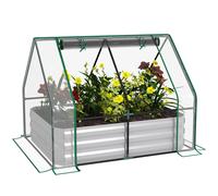Steel Raised Garden Planter Box Kit with Greenhouse, for Dual Use, Clear