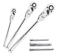 Steel Ratcheting Set 6PCS Flexible Head Tool 180Degree Rotation Design 1/4inch 3/8inch 1/2Inch Drive Ratcheting Wrench Tooth Ratchet Wrench Kit