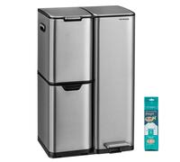 Steel recycling bin with lids, Silver / 46.7x39x71.9cm / Stainless Steel