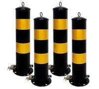Steel Removable Safety Bollards, Crash Column with Reflective Strips, Crash Column Parking Bollards for Pedestrian Safety and Traffic Control(Black-4PCS,50cm/19.7in)