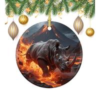 Steel Rhino Ceramic Christmas Ornaments with Gold String - Round Double Sided Porcelain Tree Decorations for Fireplace, Mantel, Wreath Holiday Party Decor (2.8 Inch)