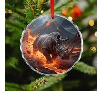 Steel Rhino Christmas Ornaments - Round Christmas Tree Decorations with Red String, Winter Holiday Keepsake Pendant for Fireplace, Mantel, Wreath Holiday Party Decor (3.1 Inch)