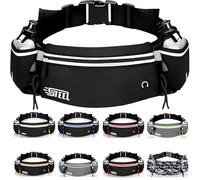 STEEL Running Belt, Black, One Size, Waterproof, Smartphone iPhone Samsung Galaxy Comfortable Jogging, 22 x 11 cm, 210 grams, 2 Pockets, Nylon and Lycra, 150 cm Strap, Dry Clean Only
