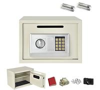 Steel Safe Box Digital Electronic Keypad Solid Steel Construction for Home Office Cash Money Security with Two Emergency Keys Override White Large 16 Litre Capacity (9.85 x 13.78 x 9.85 inch)